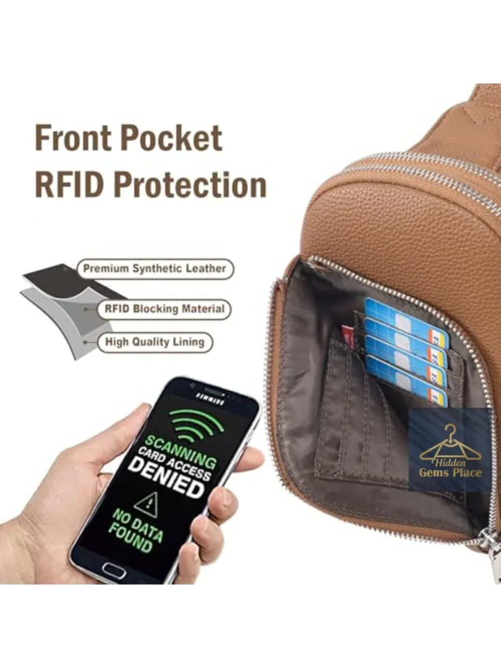 RFID Blocking Anti Theft Crossbody Sling Bag Vegan Leather